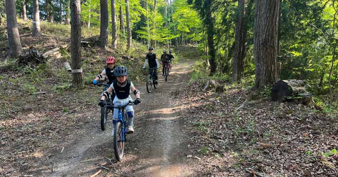 林道を走るMTBライダー
