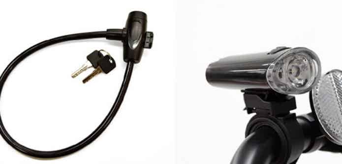 アイデスD-Bike オーバーアクセル付属のロックとフロントライト