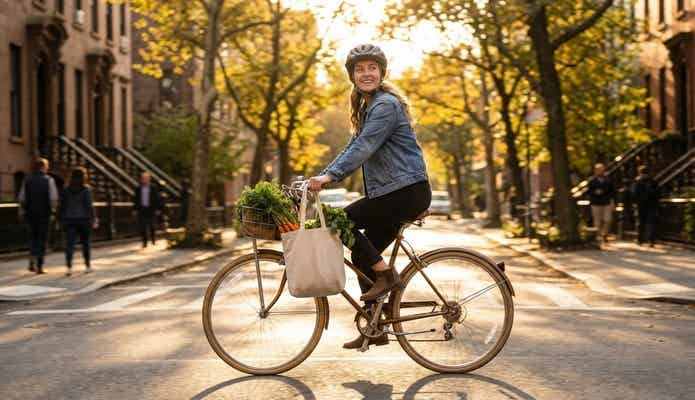 ヘルメットをかぶった女性