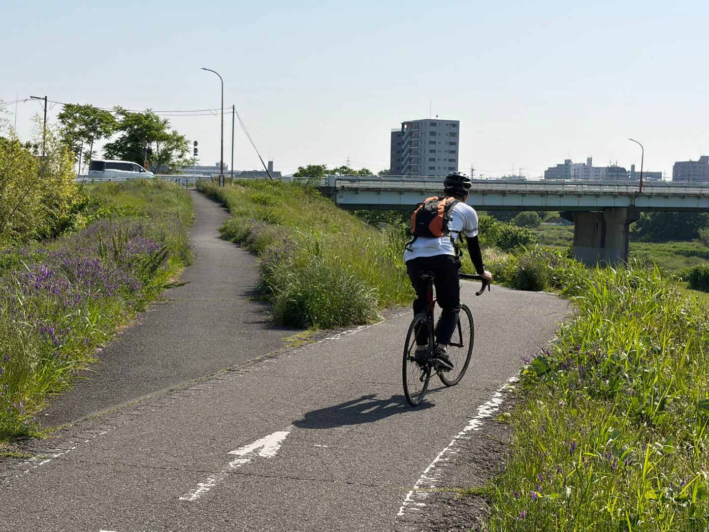 入間川サイクリングロードを走る筆者