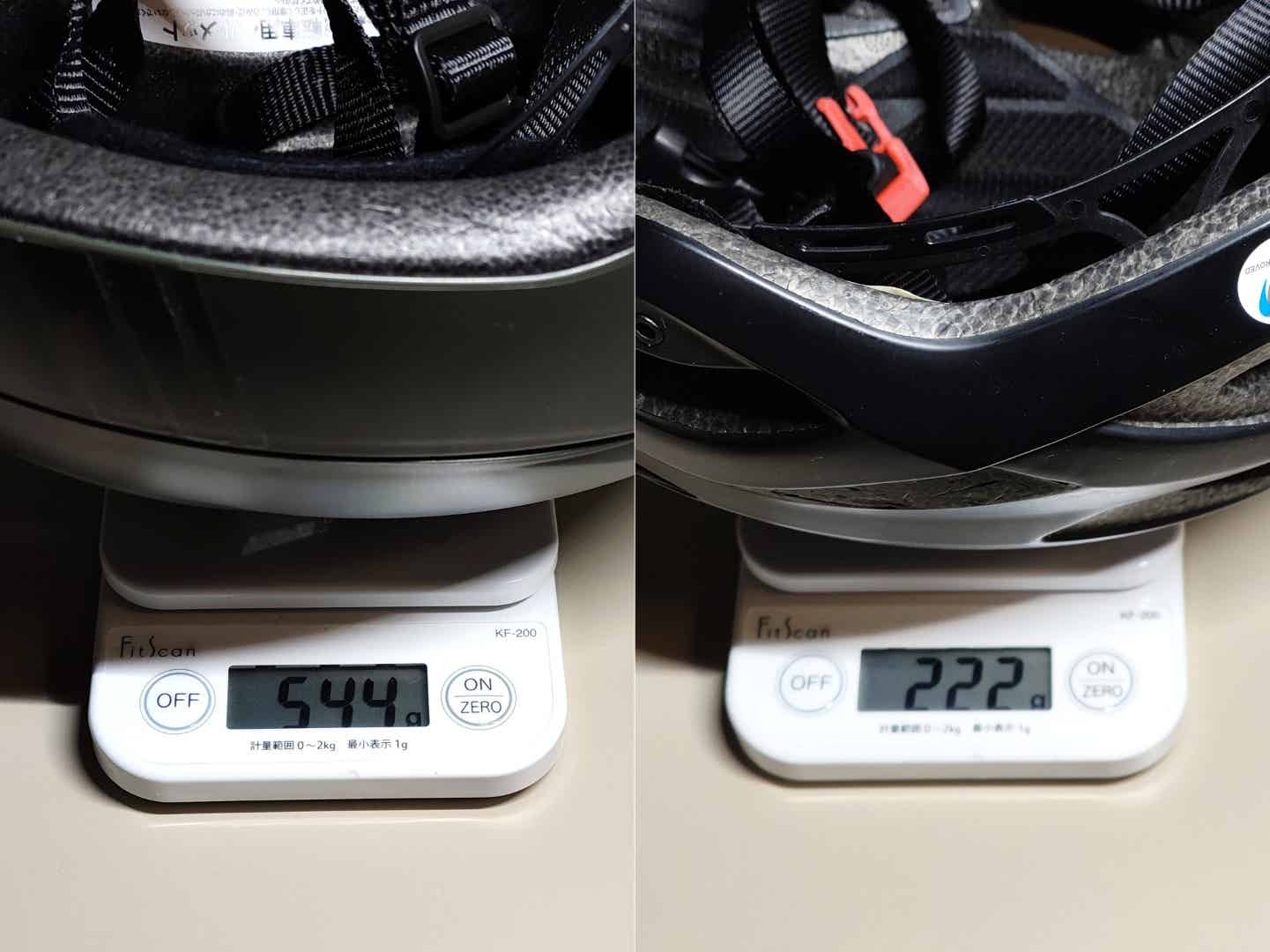 折りたたみヘルメットと普通のヘルメットの重量比較