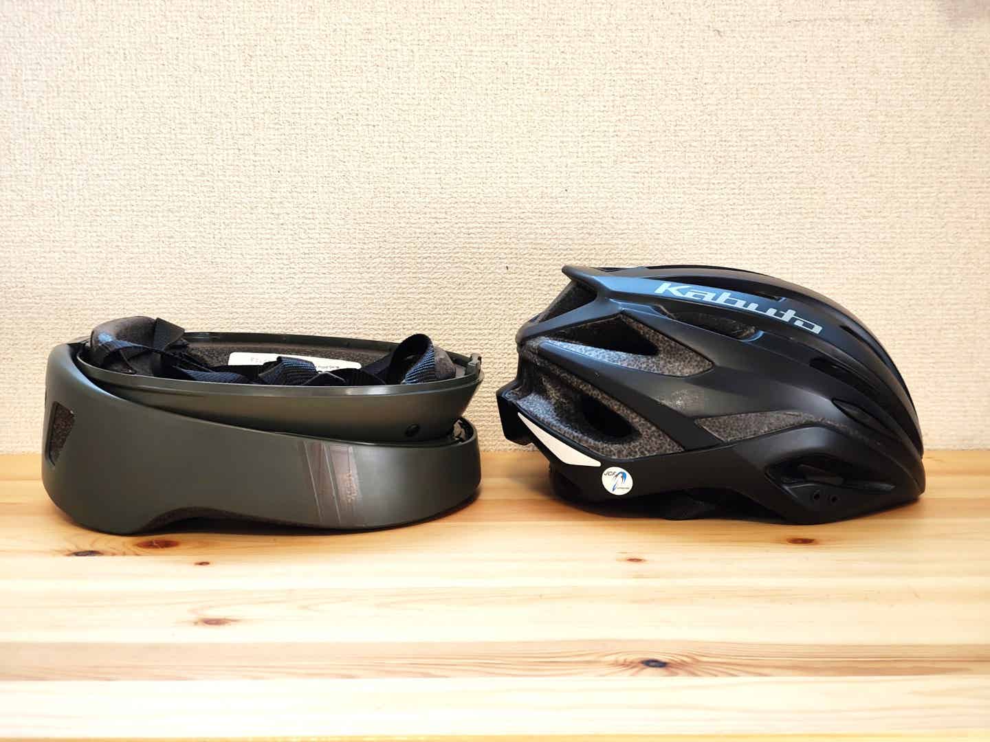 自転車の折りたたみヘルメットと一般的なヘルメットの高さ比較