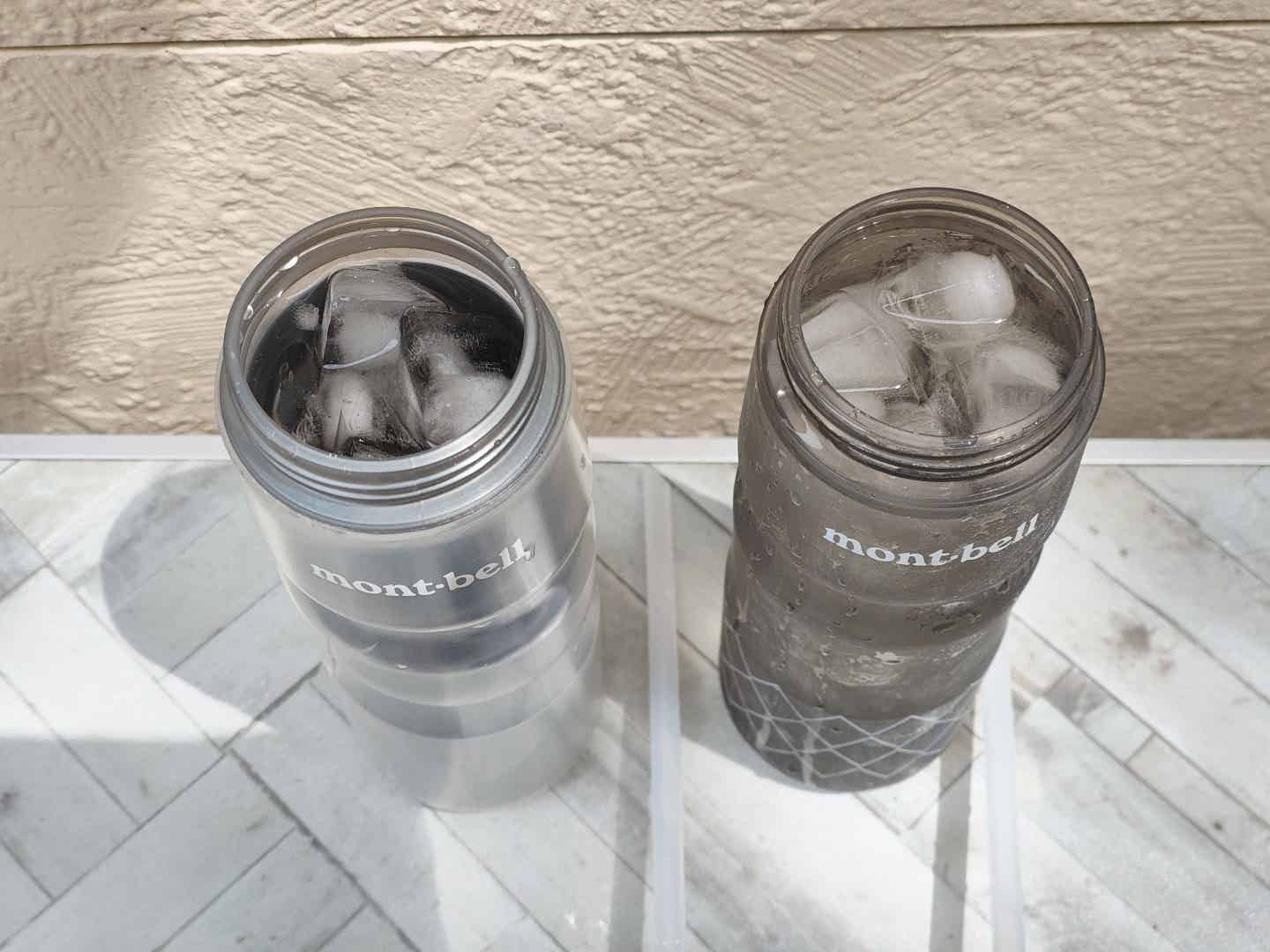 モンベルスクイズボトルの保冷効果検証　スタート時点での氷