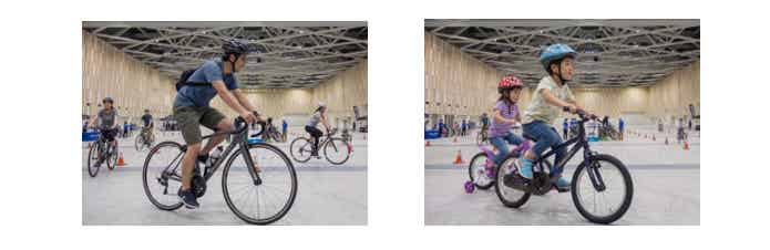 自転車に乗る男性とこども
