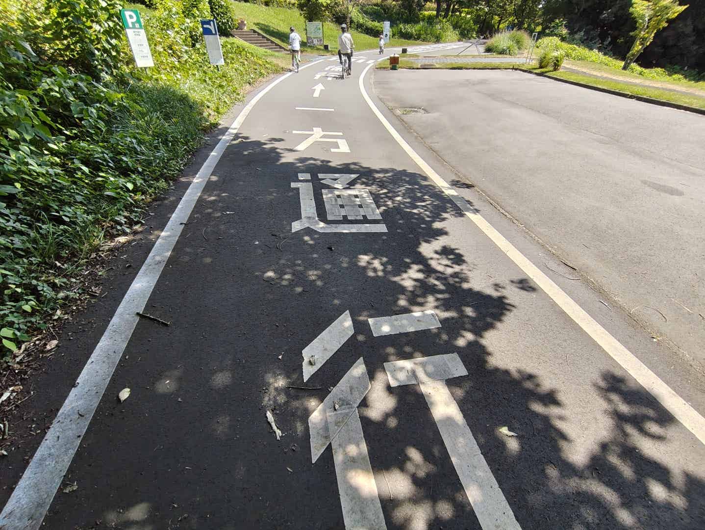 森林公園サイクリングコースの一方通行の標識