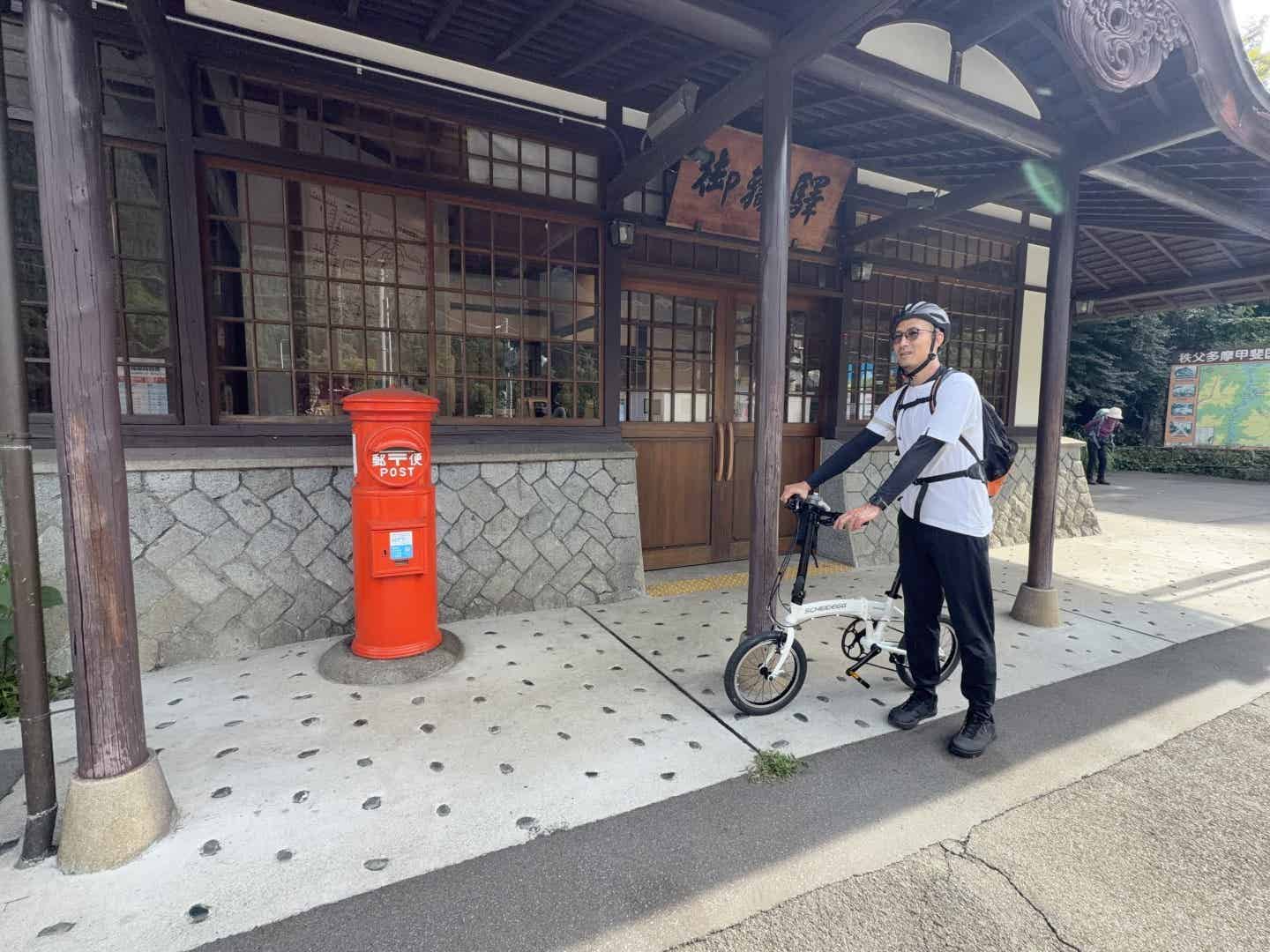 JR御嶽駅にTR-F16で到着した筆者