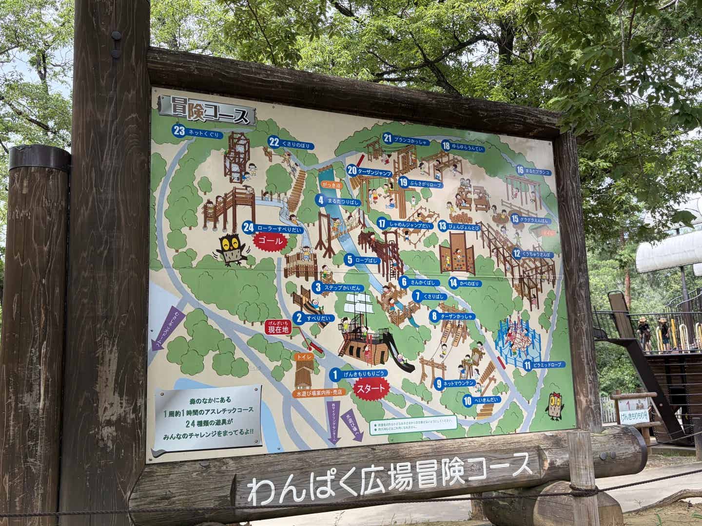 森林公園のわんぱく広場冒険コースの看板