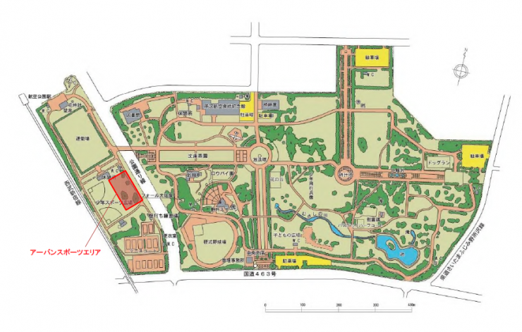 所沢航空記念公園のアーバンスポーツエリアのマップ