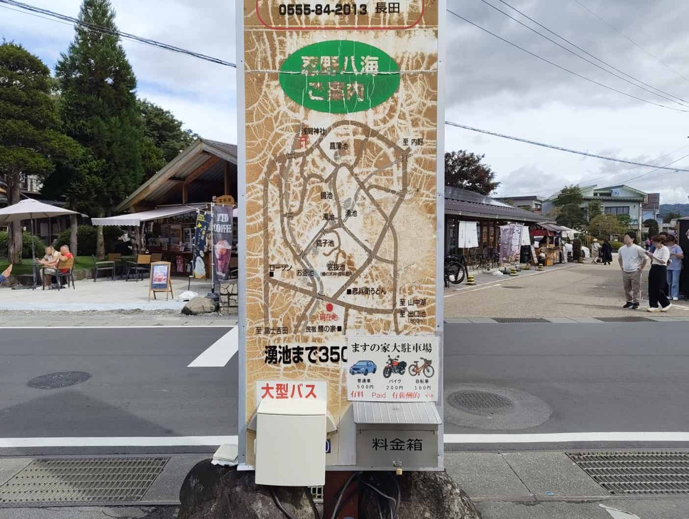 忍野八海の駐車場の看板