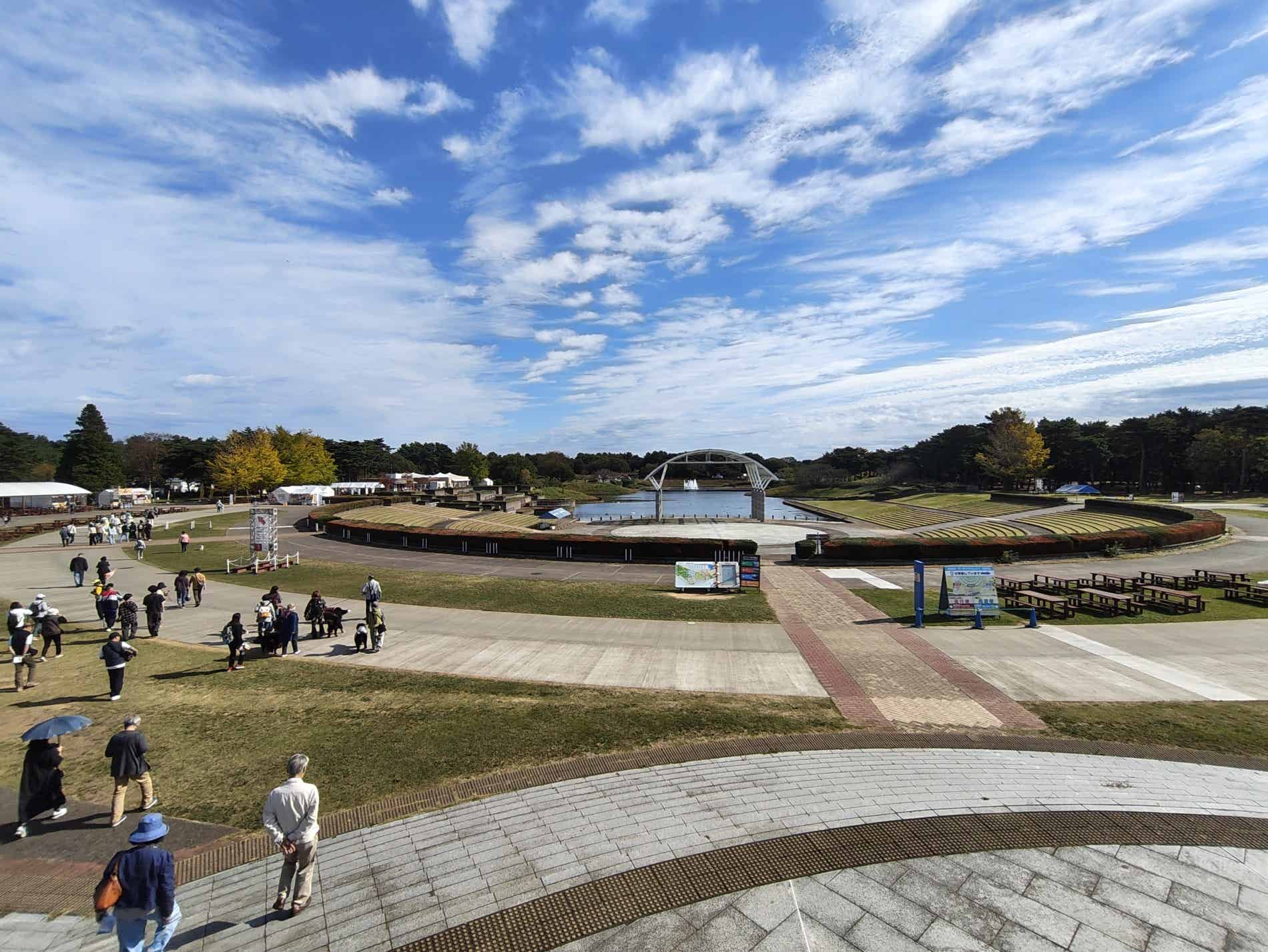 ひたち海浜公園の西池と水のステージ